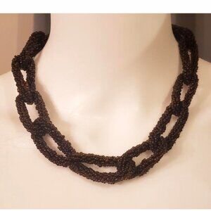 Brown Multi Strands Beaded Chain Link Necklace